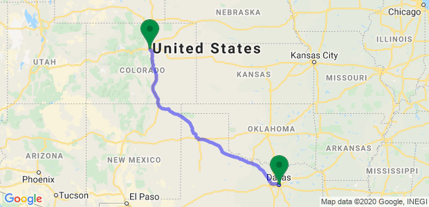 Dallas to Denver Movers Map