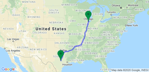 Moving from Chicago to Austin Map