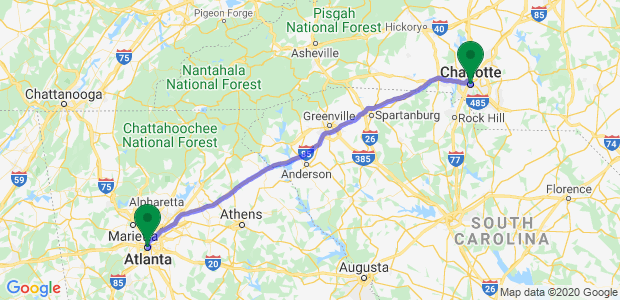 Atlanta to Charlotte Movers Map