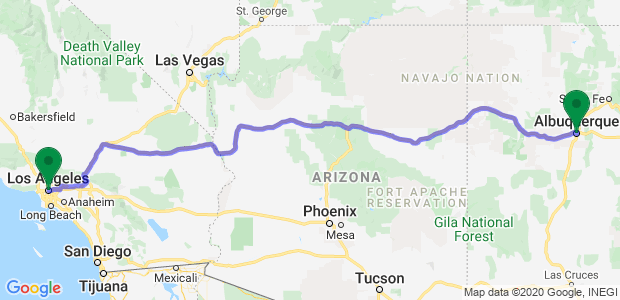 Moving from Albuquerque to Los Angeles Map