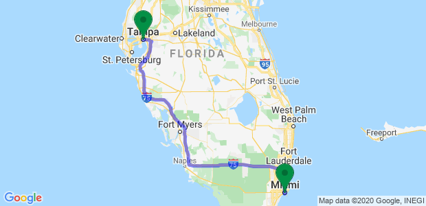 Miami to Tampa Movers  Map