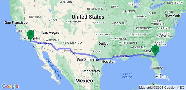 Jacksonville to Los Angeles Movers Map