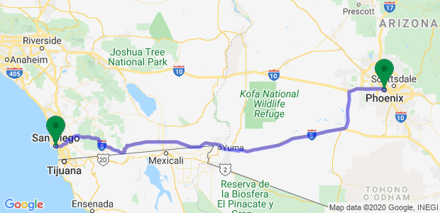 Moving from Phoenix to San Diego Map