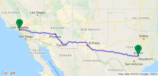 Moving from Austin to Los Angeles Map