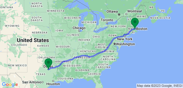 Boston to Dallas Movers Map