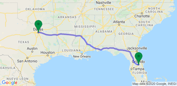 Orlando to Dallas Movers Map