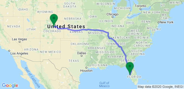 Tampa to Denver Movers Map