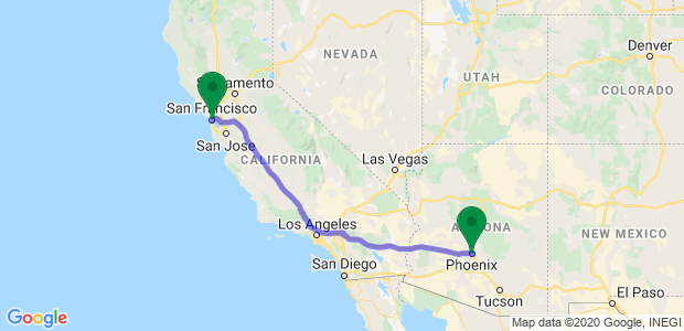 Moving from Phoenix to San Francisco Map