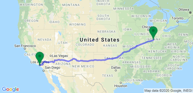 Moving from Indianapolis to Los Angeles Map