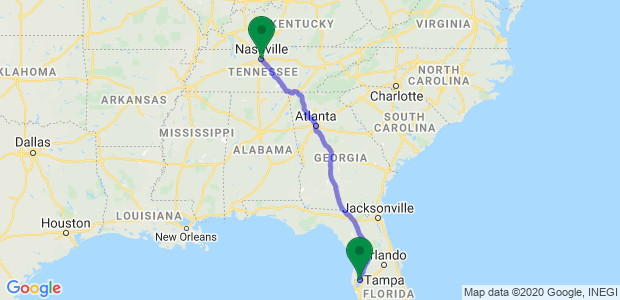 Moving from Nashville to Tampa Map