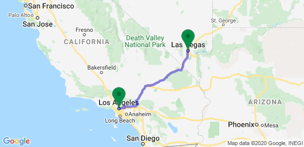 Moving from Las Vegas to Los Angeles Map