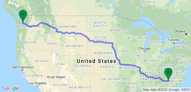 Moving from Charlotte to Seattle Map