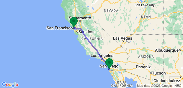 San Diego to San Francisco Movers Map