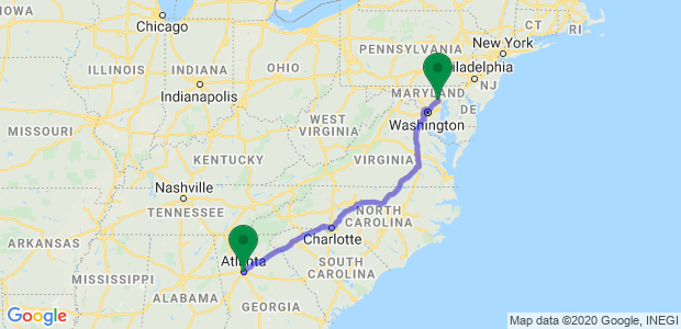 Baltimore to Atlanta, Georgia Movers Map