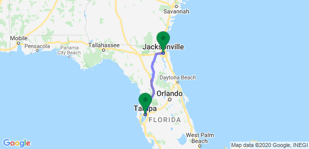 Jacksonville to Tampa Movers Map