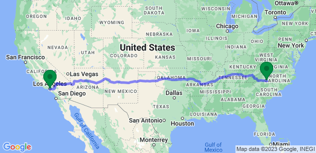 Los Angeles to Charlotte Movers Map