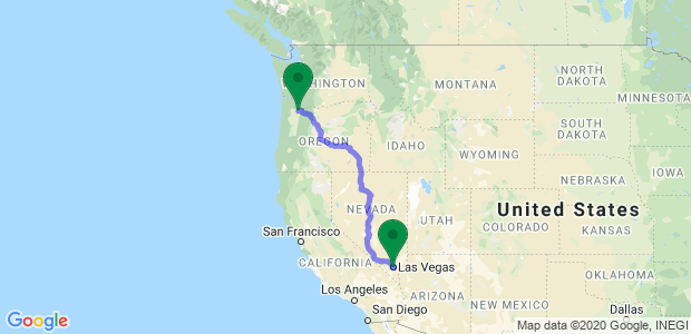 Moving from Las Vegas to Portland Map