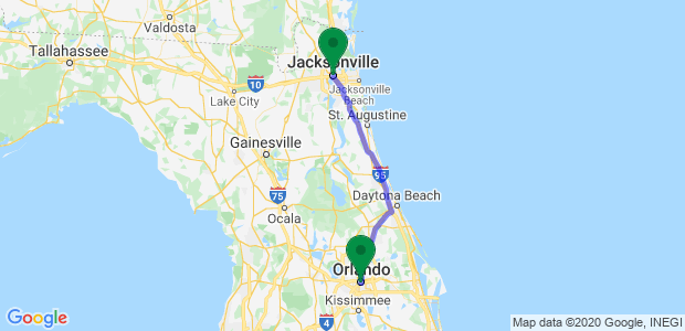 Jacksonville to Orlando Movers Map