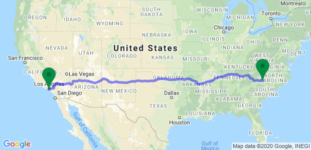 Moving from Charlotte to Los Angeles Map