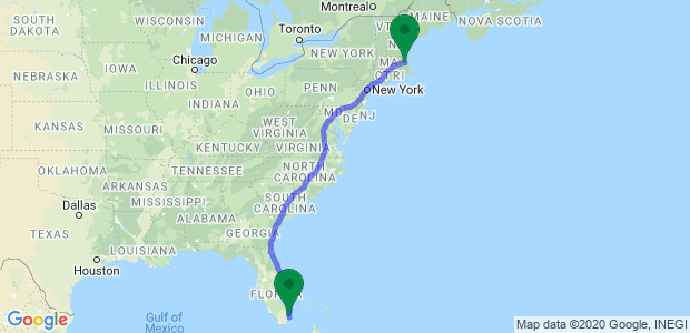 Boston to Miami Movers  Map