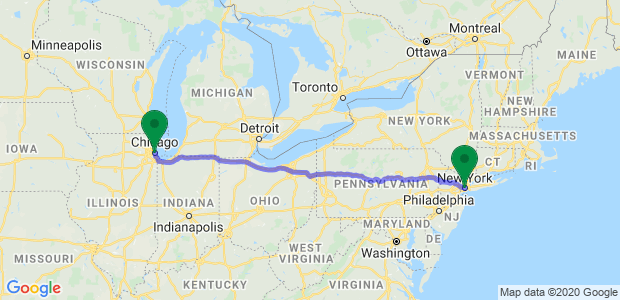 Chicago to Jersey City Movers Map