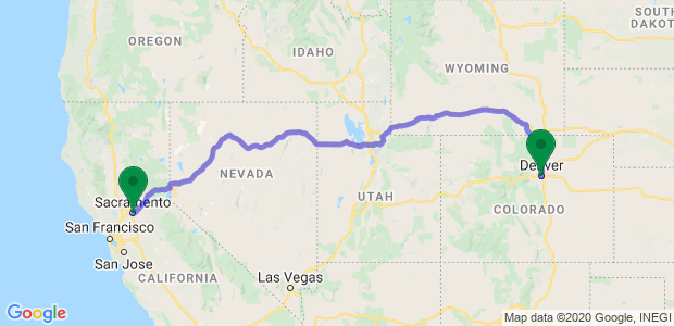 Sacramento to Denver Movers Map