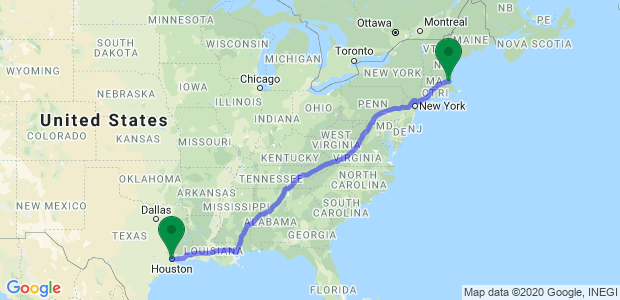 Houston to Boston Movers Map