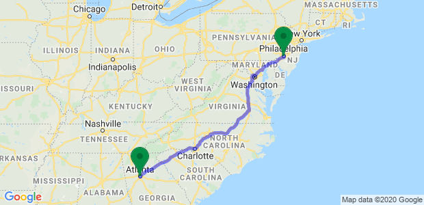 Moving from Philadelphia to Atlanta Map