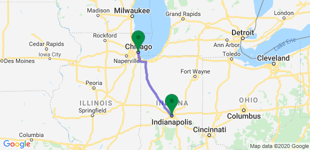 Indianapolis to Chicago Movers Map