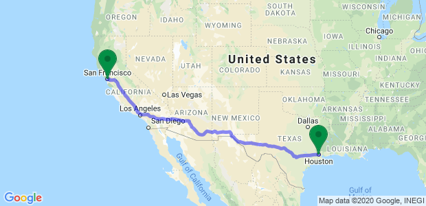 Houston to San Francisco Movers Map