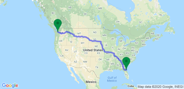 Moving from Jacksonville to Seattle Map