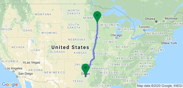 Dallas to Minneapolis Relocation Map