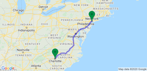 Moving from Charlotte to New York City Map