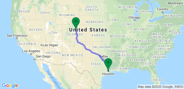 Movers from Denver to Houston Map