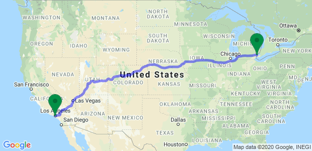 Moving from Detroit to LA, California Map