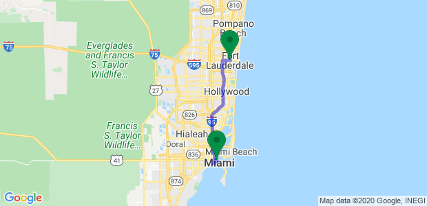 Movers Miami to Fort Lauderdale Florida Map