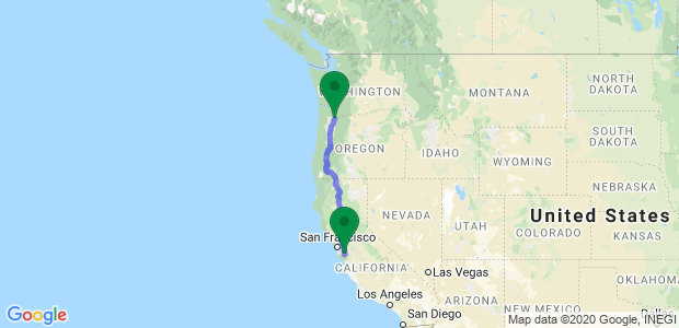 Moving from San Jose to Portland Map