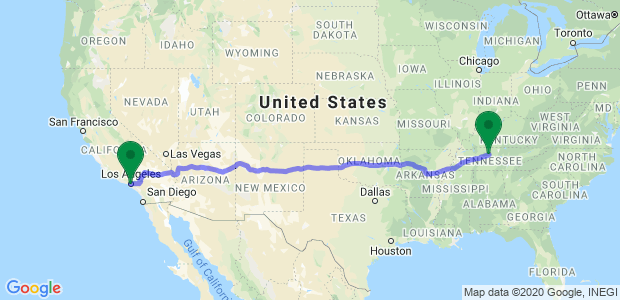 Moving from Los Angeles to Nashville Map