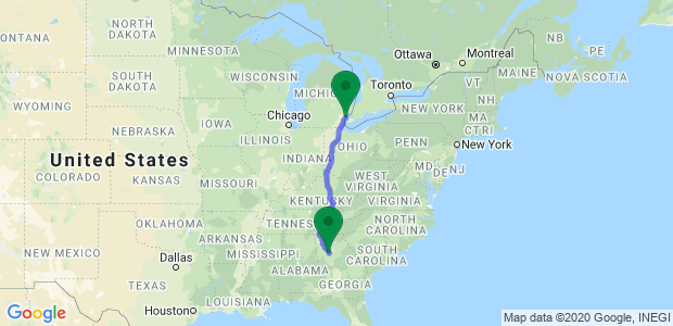 Detroit to Atlanta Relocation Map