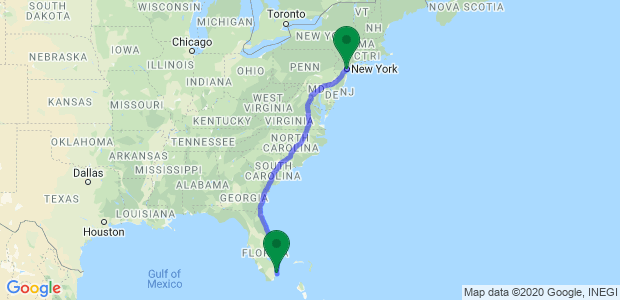 Moving from New York to Miami  Map