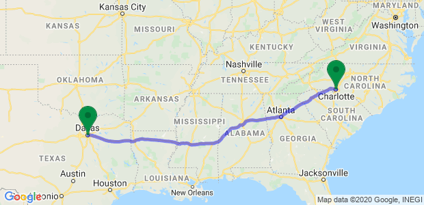 Moving from Charlotte to Dallas Map