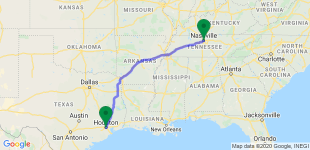 Houston to Nashville Movers Map