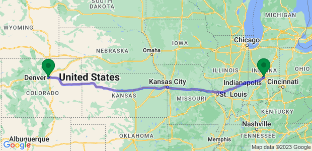 Indianapolis to Denver Movers Map