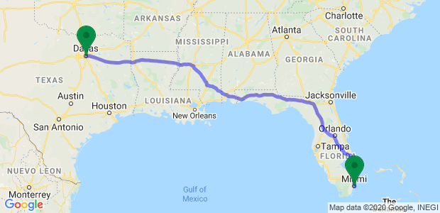 Miami to Dallas Movers Map