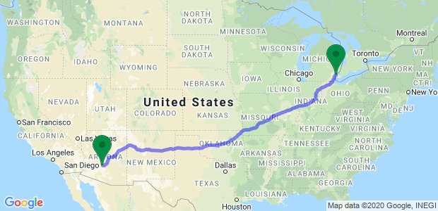 Detroit to Phoenix Movers Map