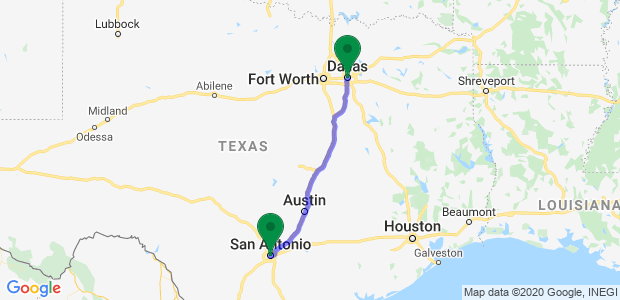 Dallas to San Antonio Movers Map