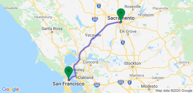 San Francisco to Sacramento Movers  Map