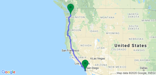 Moving from San Diego to Seattle Map