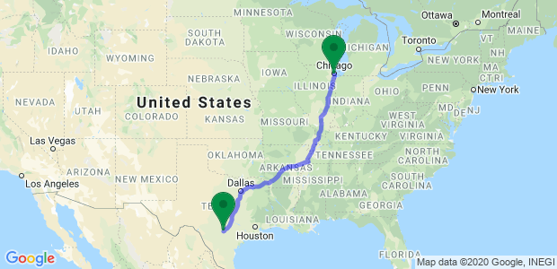 Moving from San Antonio to Chicago Map