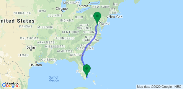 Moving from Miami to DC Map